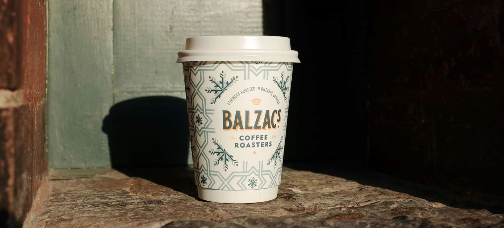 An image of a Balzac's coffee cup in Toronto's Distillery District